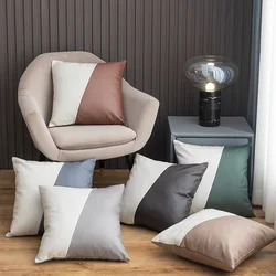 2022 New Luxury Solid PU Leather Pillowcase Multi-colors Patchwork Faux Leather Pillows Sofa Couch Cushion Cover Home Decoration