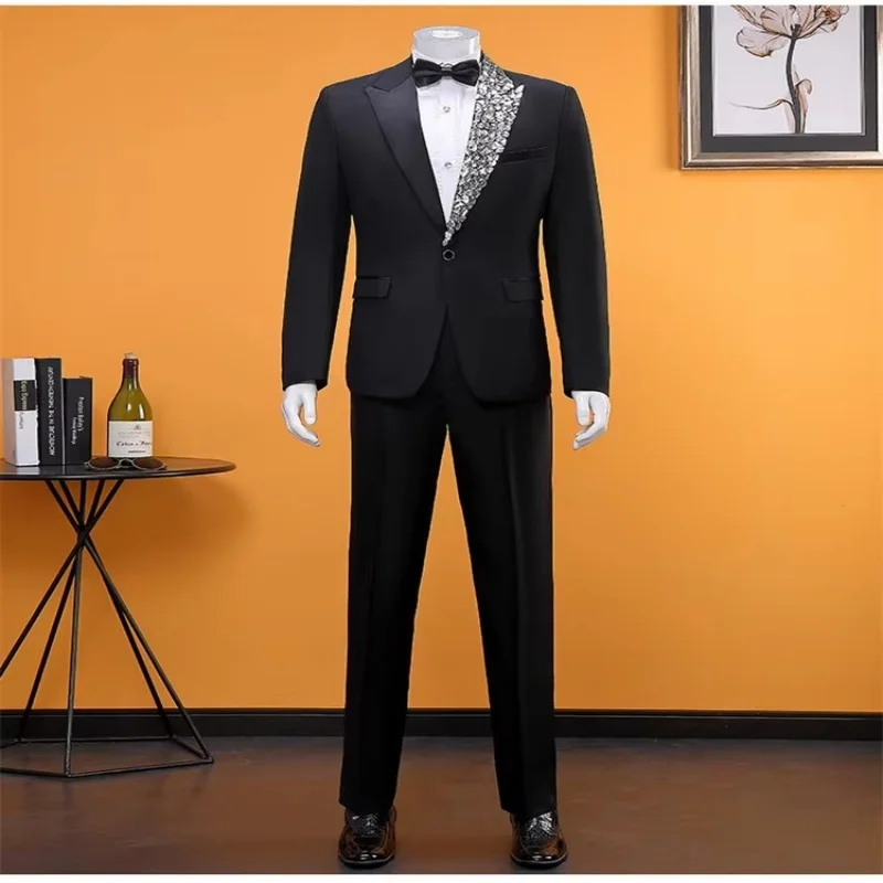 

Men's Rhinestones Blazer Pants Outfit Singer Host Performance Suit Black Wedding Formal Suits Stage 2-Piece Set
