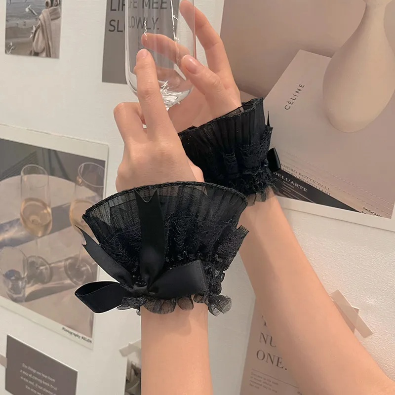 

A Pair Of Lace Cuffs Lolita Hand Concealer Fake Cuff Gloves Kawaii Girl Bow Y2k Sleeves White Hottie Hand Decoration Accessory