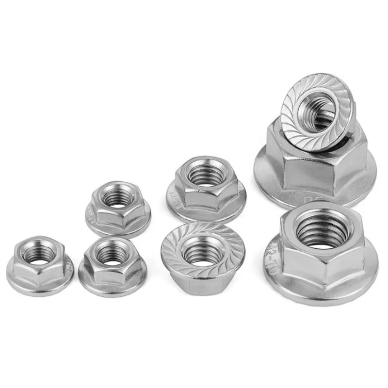 Beicai 304 Stainless Steel Fine Thread Flange Hex Nuts Serrated Lock Flange Nut M6 M8 M10 M12 M14 M16 M20 Din6923
