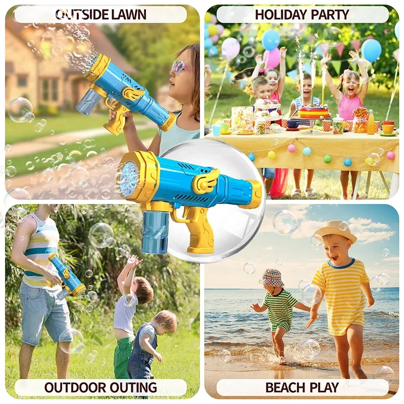 自動電動バブルガン 10穴バブルマシン ブロワーメーカー ソープウォーター LED付きおもちゃ 子供用 結婚式パーティー用