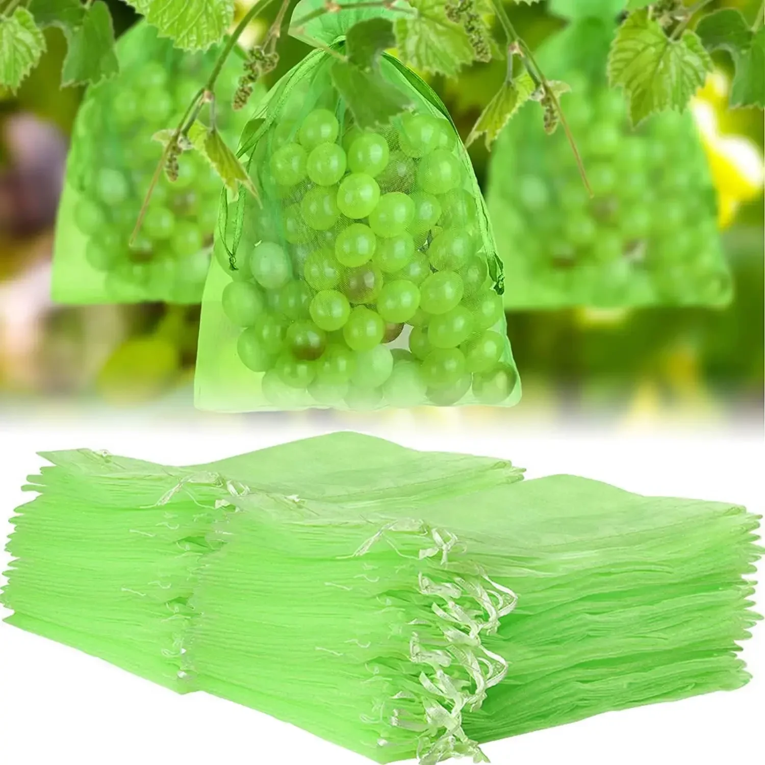 

100pcs Grape Protection Bags with Drawstring Fruit Protection Mesh Bag Protective Pouches To Protect Plants From Birds