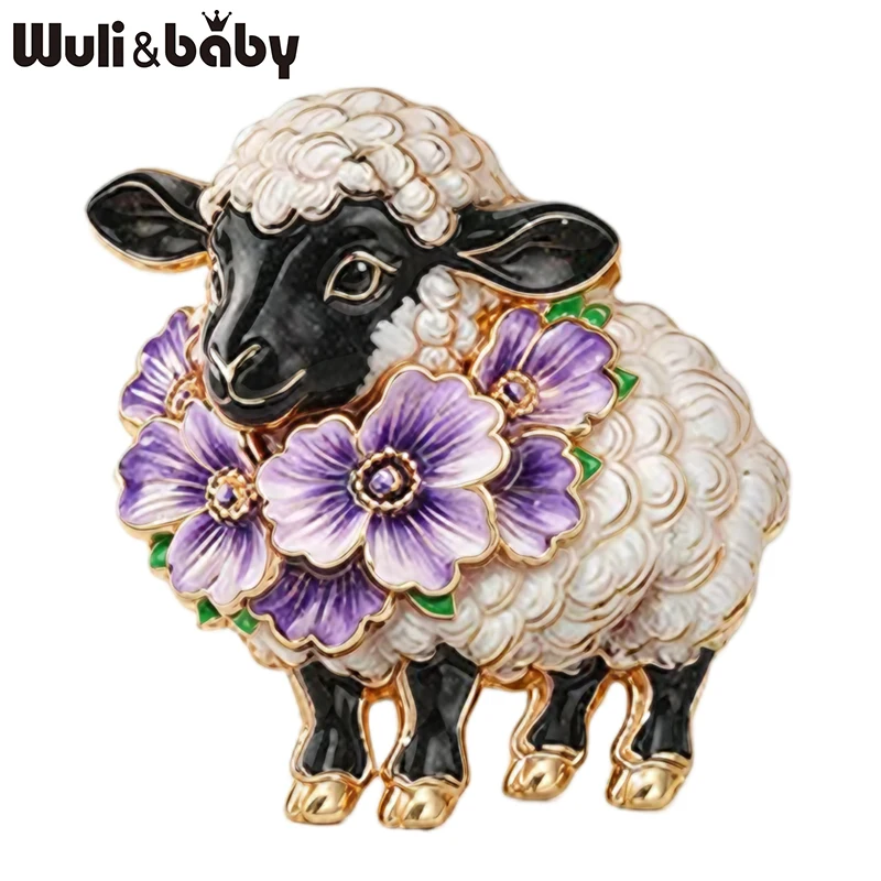 Wuli&baby 여성을위한 매력적인 양 브로치 핀 유니섹스 6 색 꽃 염소 신년 파티 사무실 동물 브로치 핀 선물