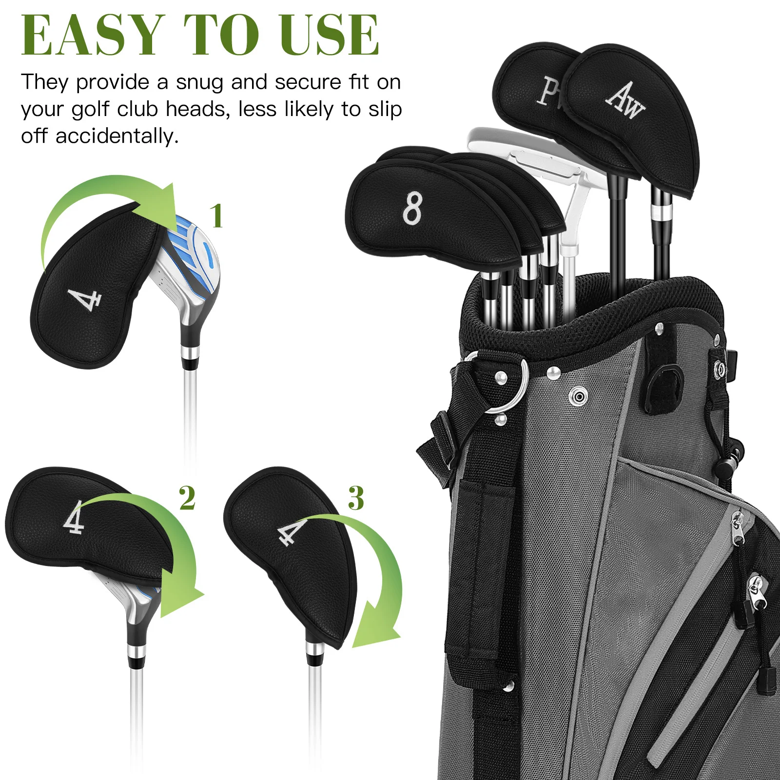 12 قطعة من أغطية نادي الجولف للرجال غطاء نادي البولي يوريثان أمان متين ضد الخدوش والمطبات وغطاء رأس سائق معدات الجولف #4