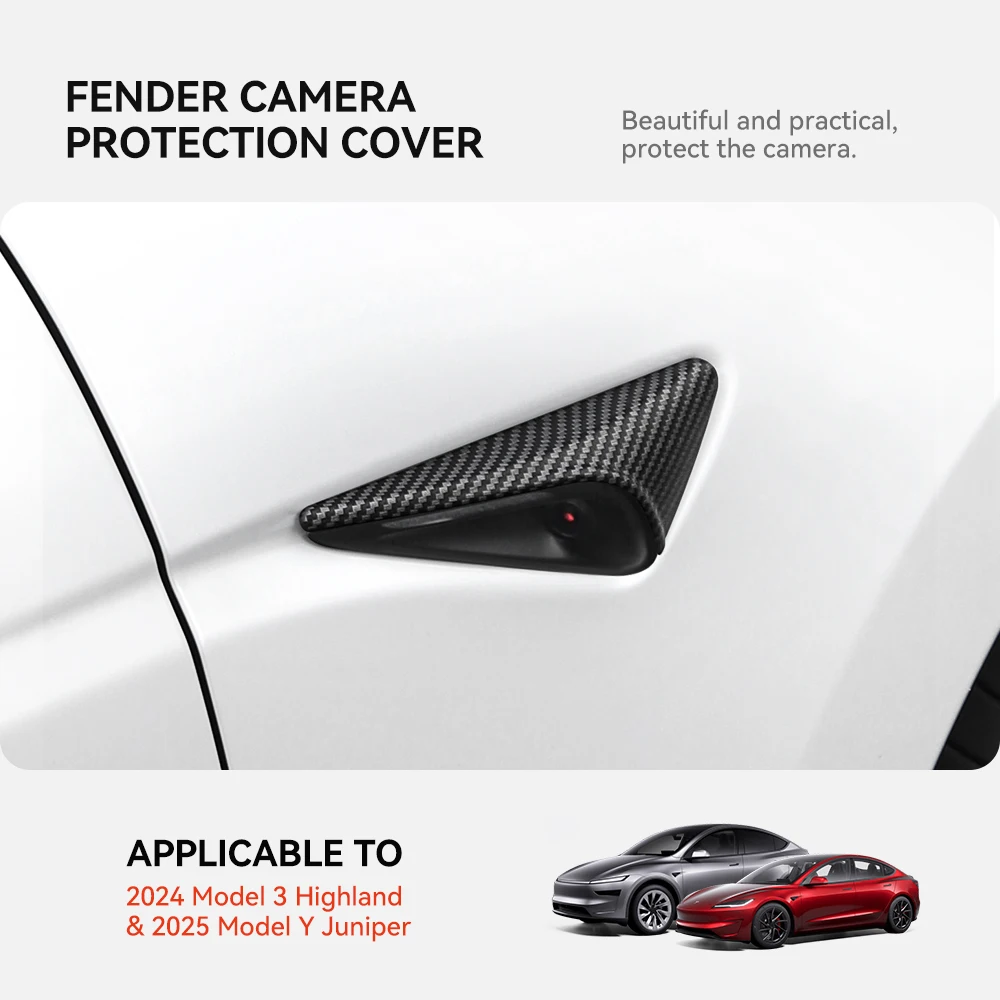 YZ for Tesla Model 3 Y Highland 2021-2025 Side Camera Cover Lens Protector ABS Camera Cover Black Fiber Pattern Accessories