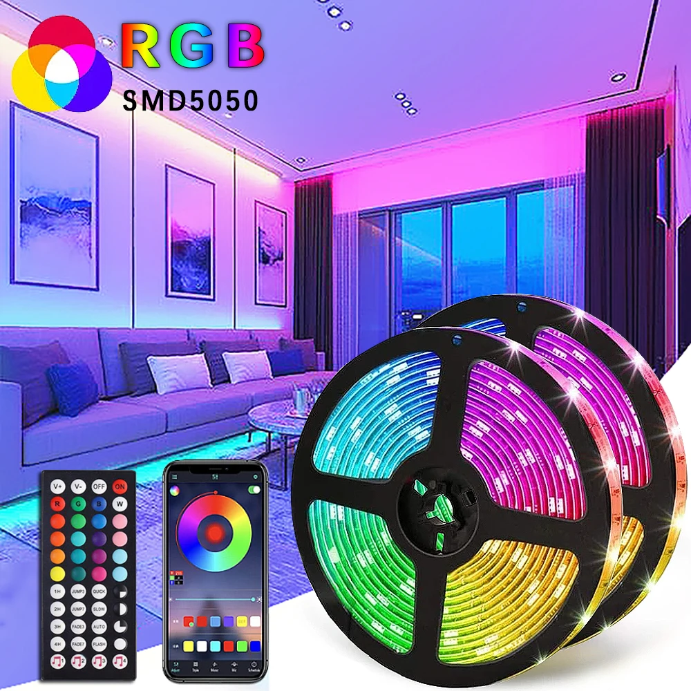 LED Strip Lights APP Control with 44 Keys Remote Led Wall Room Lights for Room Decoration TV RGB5050 Flexible Ribbon Diode Tape