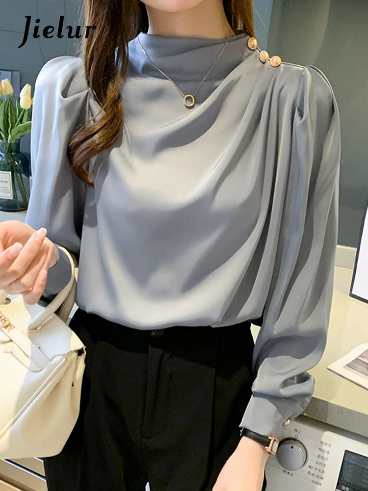 Jielur Long Sleeve Blouse Women Stand Collar Chiffon Blouse Shirt Women Tops Blusas Mujer De Moda  Women Blouses Shirts Blusa