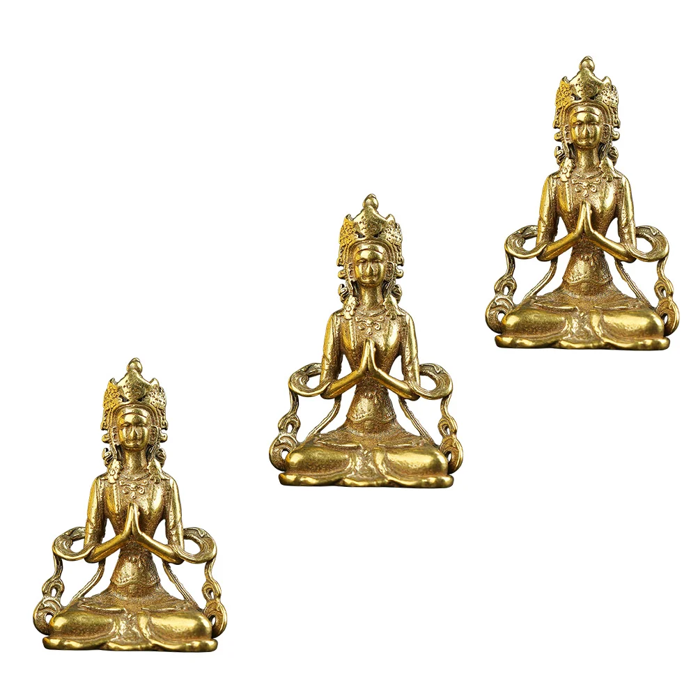 3 Pcs Vintage Decor Bodhisattva Decorative Pendant Copper Charm Hanging Holy Buddha Statue