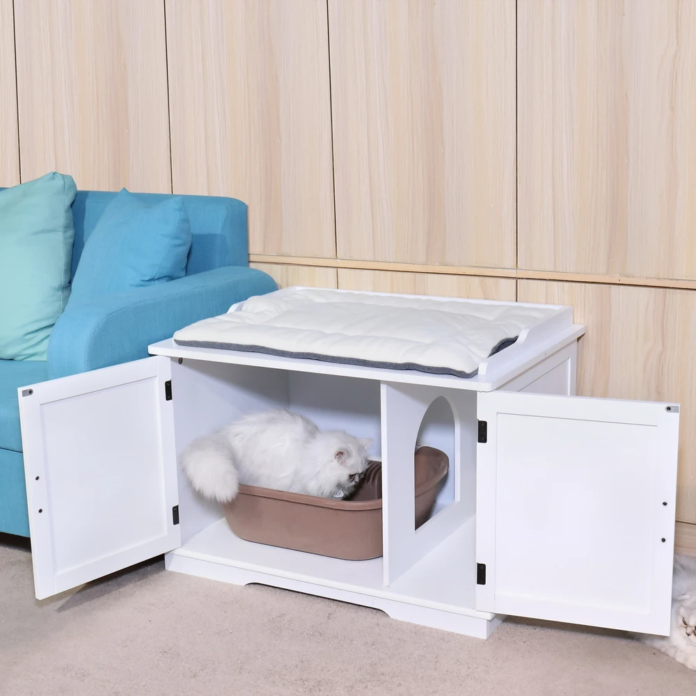 FCH-Bac à Litière pour Chat, Armoire Cachée, Meuble Extra Large, Blanc