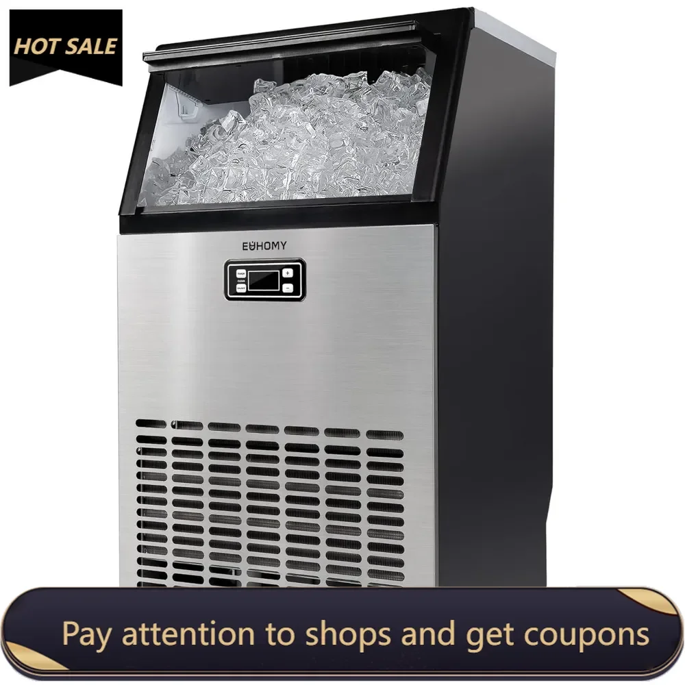 Commercial Ice Maker Machine - 99lbs Daily Production, 33lbs Ice Storage, Stainless Steel Freestanding & Under Counter Ice Maker