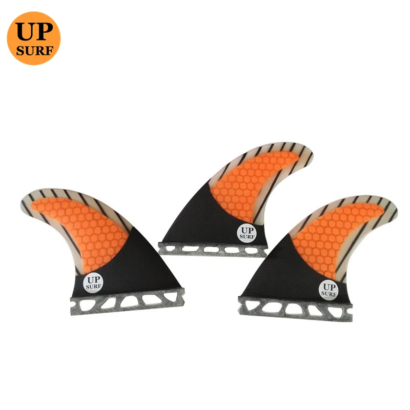 

Surfboard Single Tabs Fins Orange Color Honeycomb Fiberglass cabon Material Size L Fins Tri fin set High Quality Surf Fins