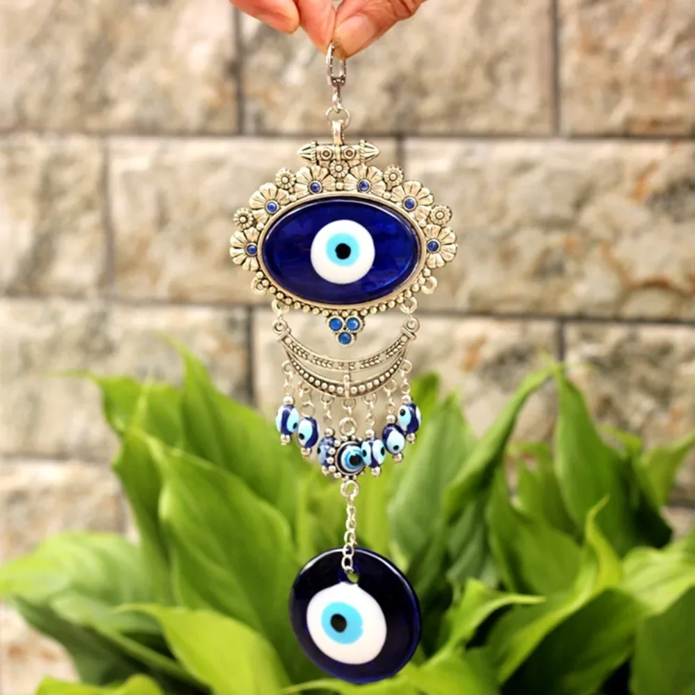 New Evil Eye Keychain Car Hanging Charm Turkish Hamsa Fatima Lucky Aeolian Bells Blue Trendy Jewelry Souvenir Gift for Women Men