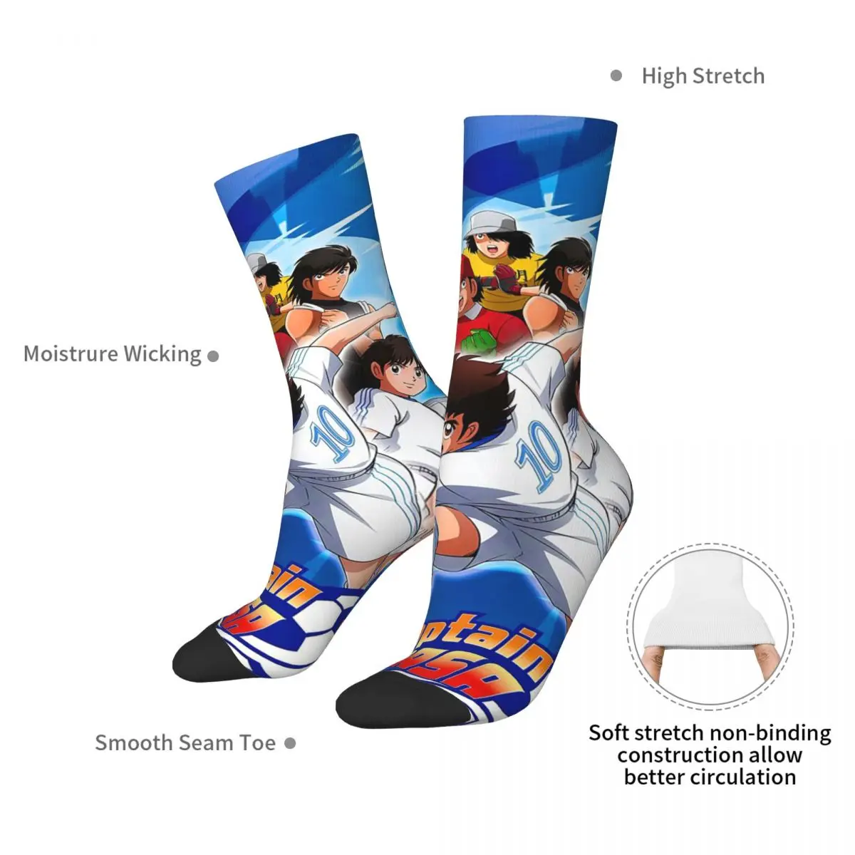 Todas as estações meias tripulação japão futebol mangá capitão tsubasa meias engraçadas meias longas acessórios para presentes das mulheres dos homens