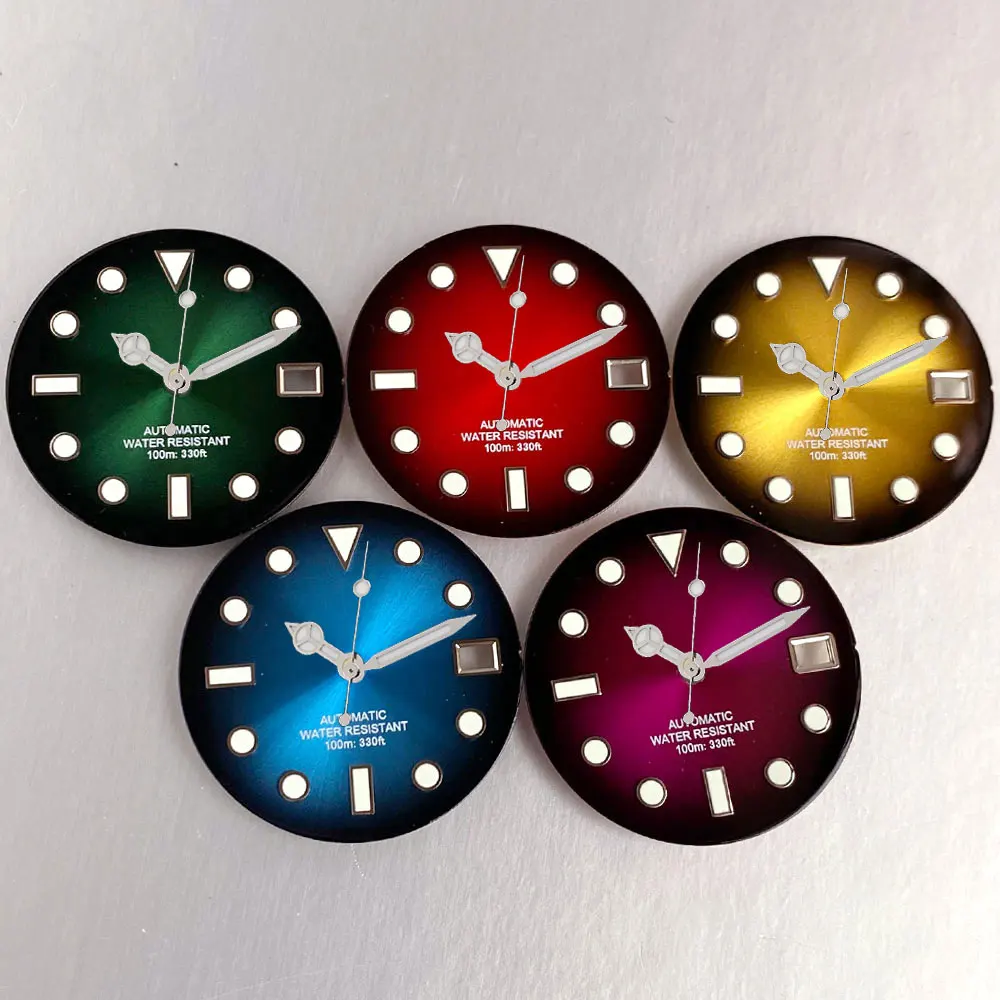 Mod Tandorio New Five Color Red Blue Green Yellow Purple Sunburst Watch Dial For NH35 NH36 NH38 Automatic Movement Green Lume