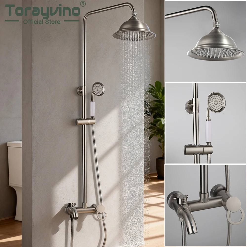 

Душевая система Torayvino из матового никеля с высоким давлением, тропическим душем и ручным душем, регулируемая