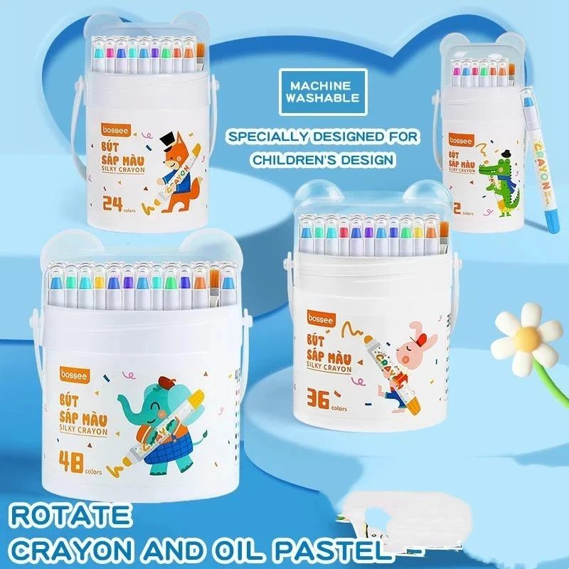 All-in-One Silky Crayons For Kids Washable Crayons PC Twistable Crayons 12/24/36/48 Colors Dirt-Free Hands Painting Brushe