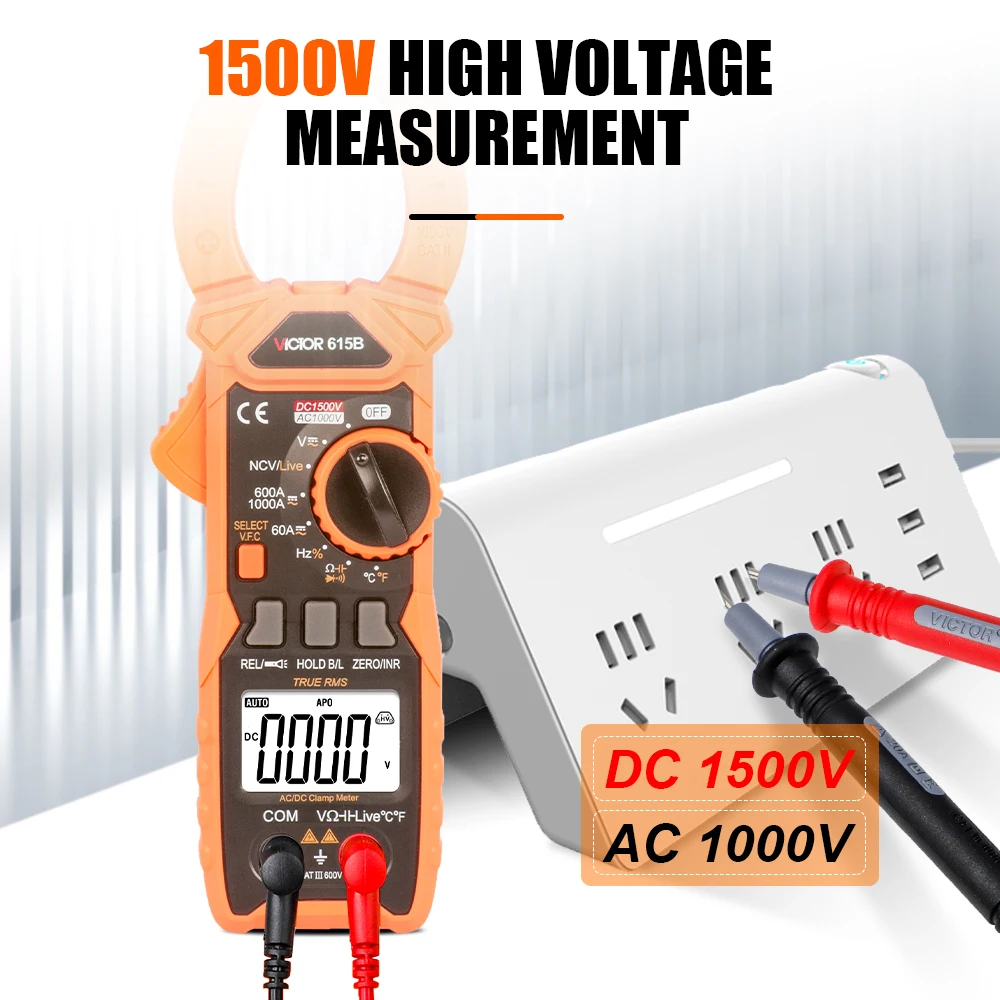 Victor 615B Digital Clamp Multimeter DC 1500V Intelligent Voltage Tester 6000 Counts Current Frequency Backlight NCV Ohm Meter