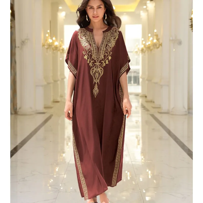 Abito Boho Moda donna Cotone ricamato Spiaggia Protezione solare Abiti per donna Abito ampio Bikini Costume da bagno Camicetta esterna