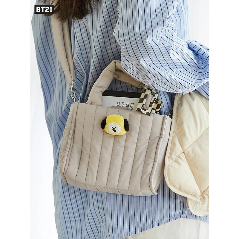 Line Friends Original Fashion Bt21 Plush Badge Padding Shoulder Bag Anime Kawaii Cute Chimmy Cooky Shooky Messenger Pouch Gifts