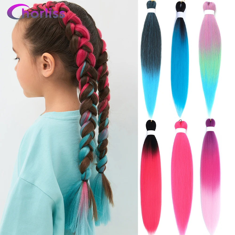 Jumbo Braids Pre Streched Hair Extension Soft Yaki Synthetic Crochet Braiding Box Braids Hair Kanekalon Red Pink For Kids Girls