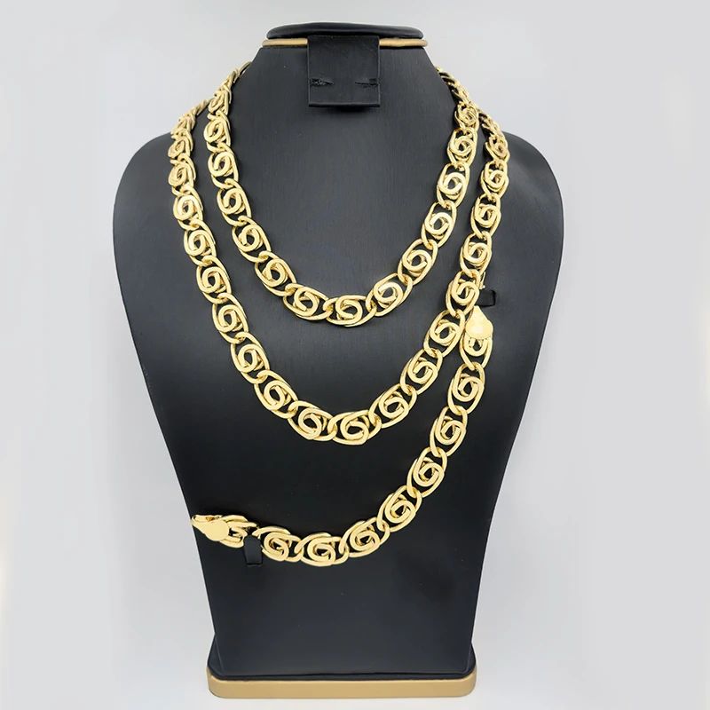 

Dubai Jewelry Set 60CM 45CM Necklace African Big Size Bracelet 14MM Width Jewellery Luxury Wedding Gift Trendy Party Engagement