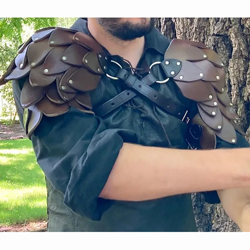 Armadura de protector de hombro a escala de dragón Medieval, caballero vikingo, guerrero, accesorio de disfraz, arnés de cuero, accesorios LARP