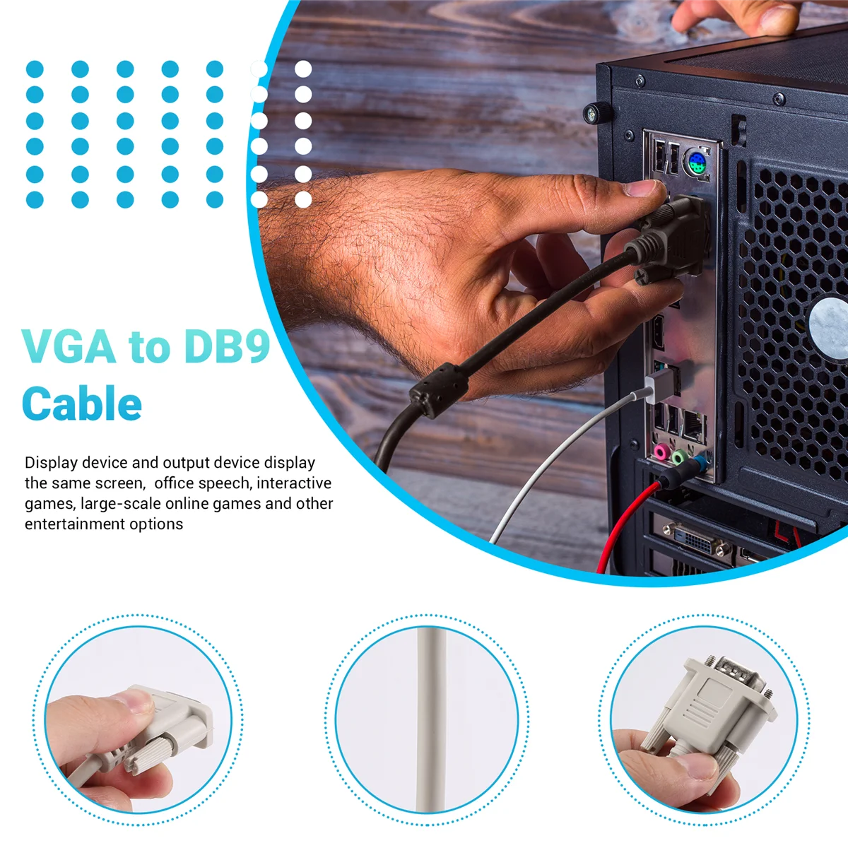 1.4M RS232 DB9 9-pinowy męski na VGA Video 15-pinowy męski kabel adaptera Jasnoszary