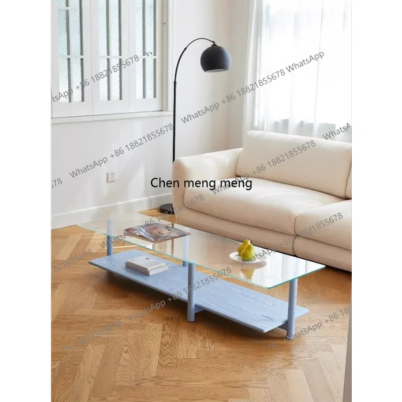 

Solid wood versatile transparent glass surface creative home minimalist coffee table