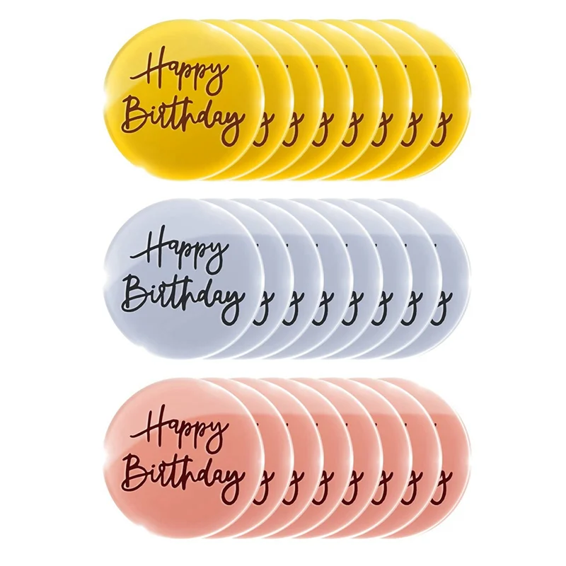 ABZV-24Pcs الاكريليك كعكة القبعات العالية عيد ميلاد سعيد مرآة كعكة القرص صغيرة مستديرة محفورة قطاعات الكب كيك DIY بها بنفسك كب كيك الديكور