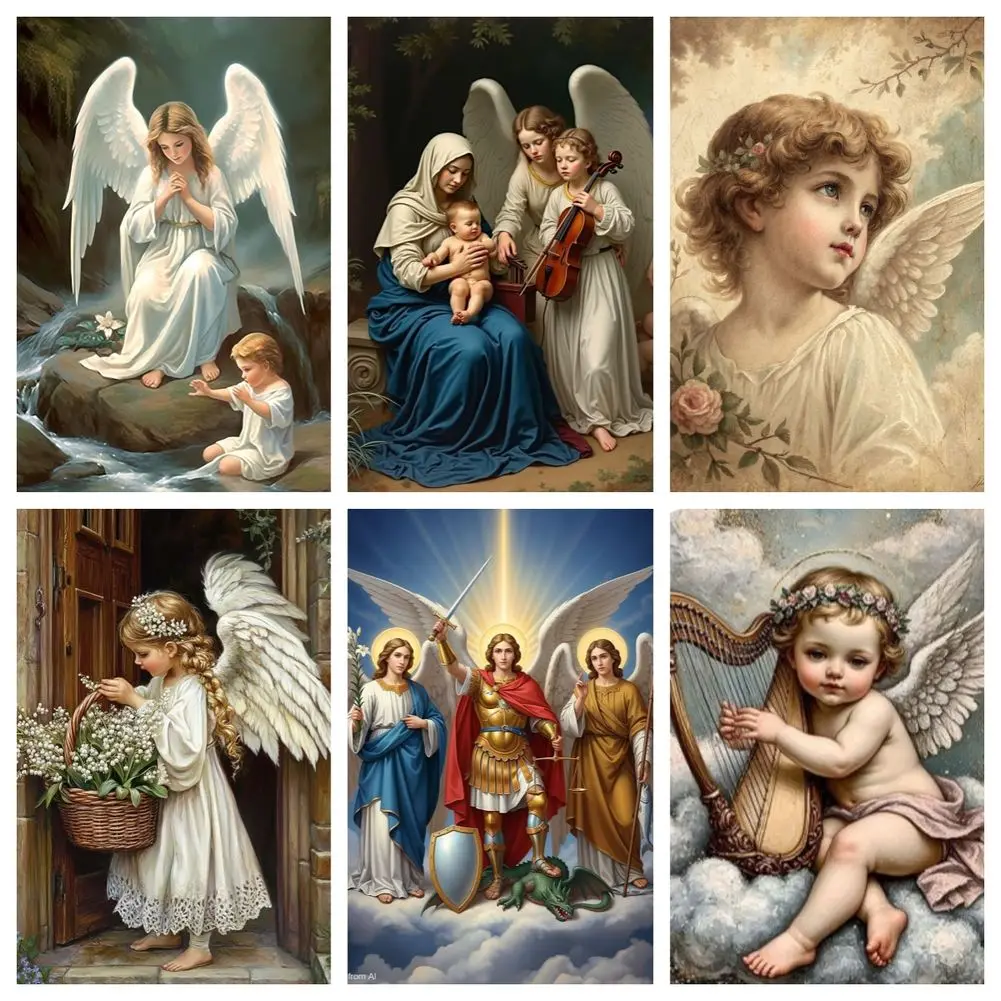 DIY Diamond Painting Mosaic Handmade Guardian Angel Praying Kids Artwork Full Round/Square Diamonds for Beginners Home Decor
