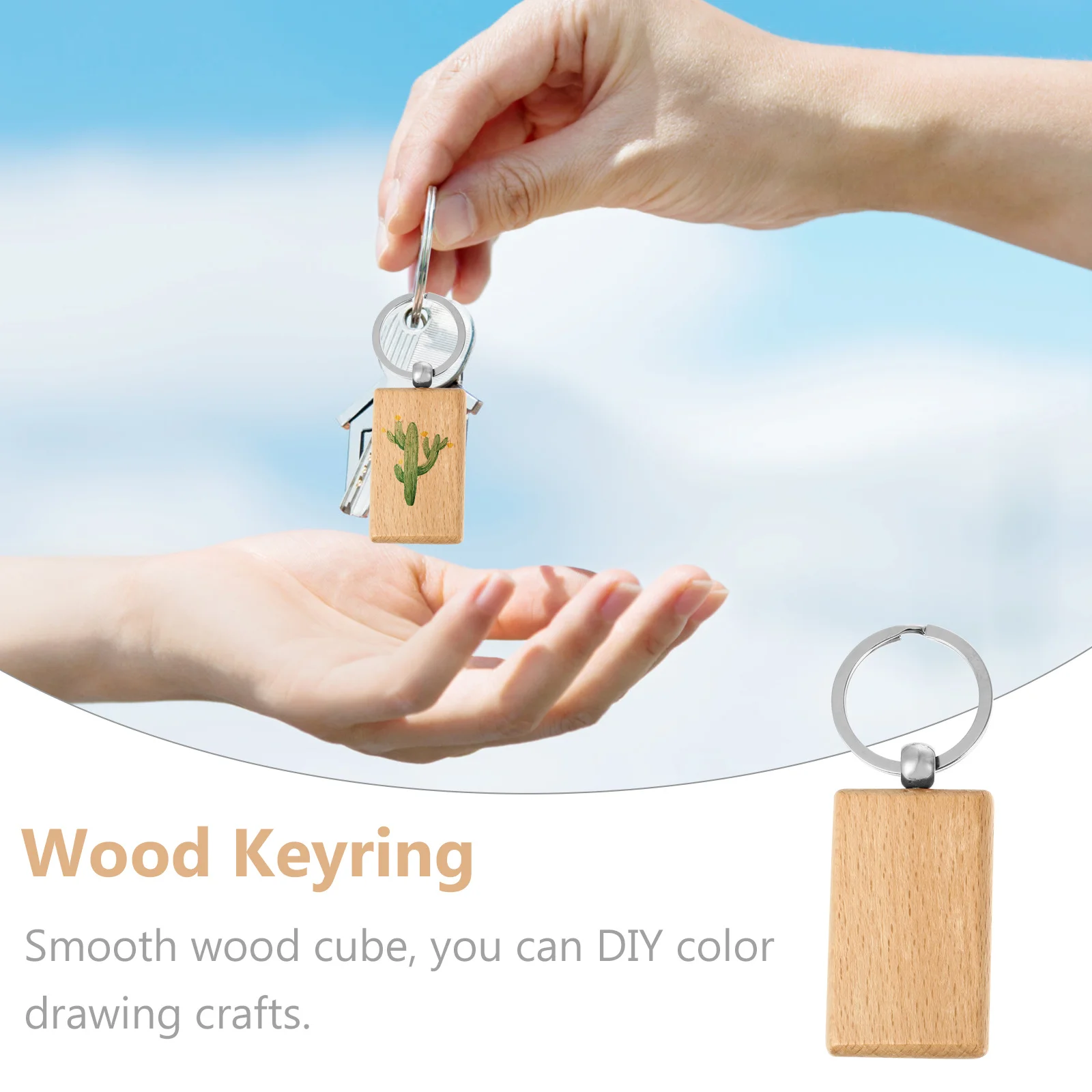 

6pcs Diy Wooden Keychain Pendants Solid Wood Rectangle Key Rings Craft Decor For Men Women Creative Key Chain Hanging