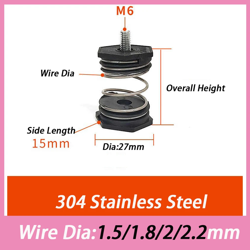 1Pc H 28mm-44mm Wire 1.5-2.2mm 304 Stainless Steel M5 M6 Air Pump Damping Compression Spring Seat Shockproof Damping Spring Pads
