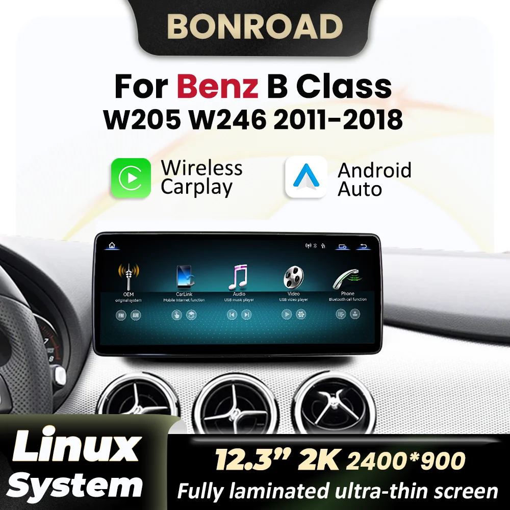 12.3 2K Wireless CarPlay Andorid Auto Per Mercedes Benz Classe B W245 W246 2011-2018 Auto Schermo Radio Multimediale di Navigazione GPS