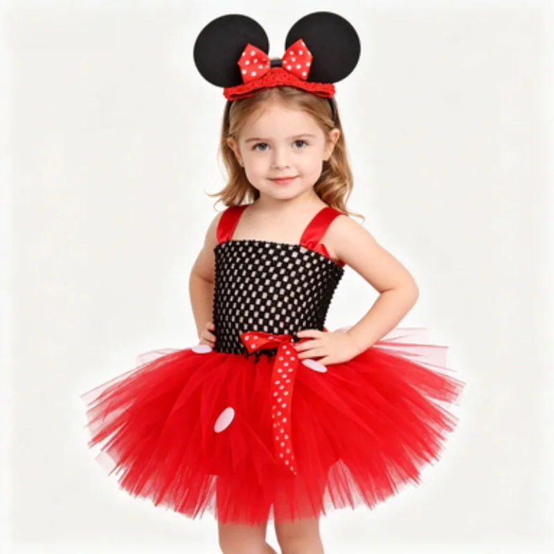 Cartoon Printed Dress for Little Girls With Sweet Multi-layer Tulle Skirt, Princess-style Clothing For Toddlers, Party&Birthday