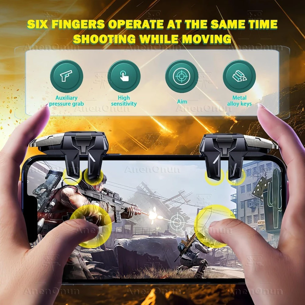 Mobile Gaming Shooter Controller for PUBG,Fortnite,COD Android/iOS Phone Aim & Fire L1 R1 L2 R2 Shoulder Button 6-Finger Trigger
