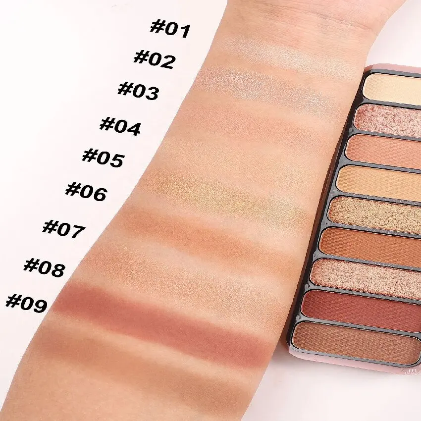 Paleta de sombras de ojos mate de nueve colores, sombra de ojos con brillo fino nacarado, maquillaje de ojos de larga duración.