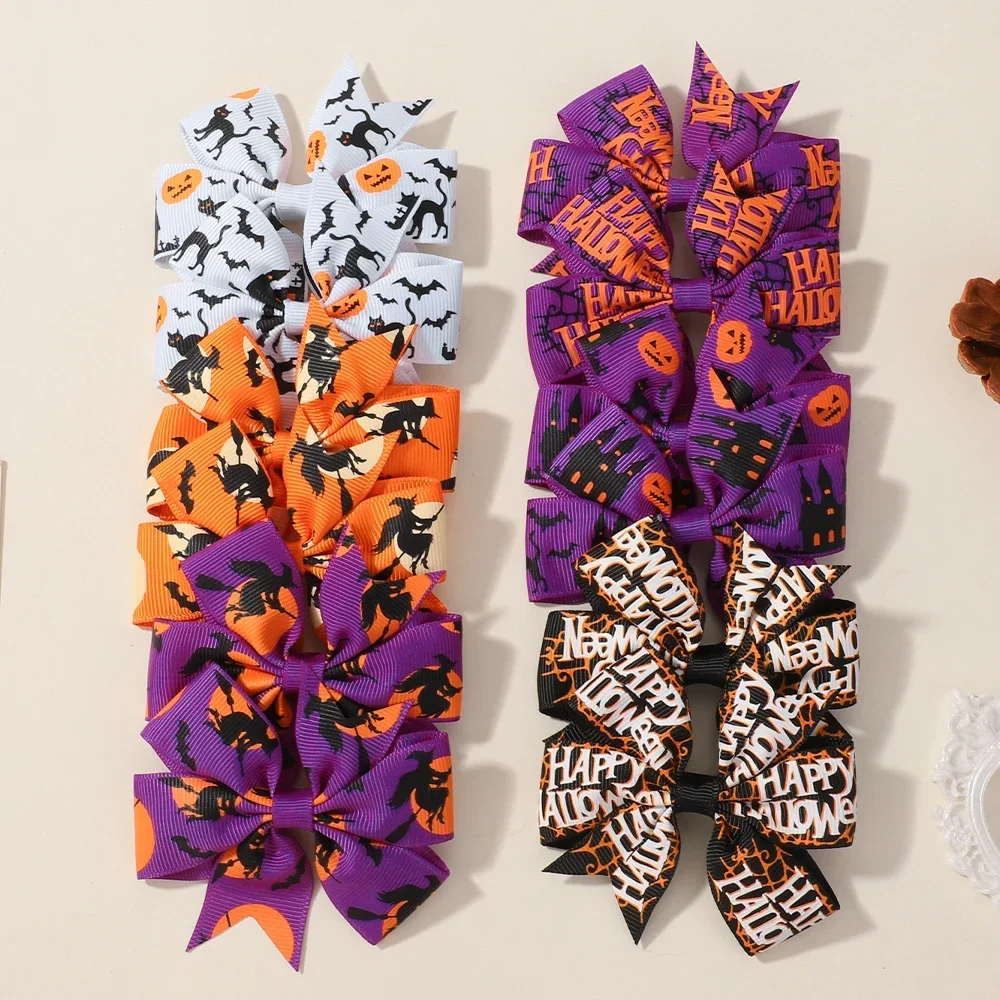 

LOVEKIKI 6Pcs Halloween Party Hair Bows Hair Clips Delicate Pumpkin Bat Witch Print Hairpins Thriller Element Hair Accessories