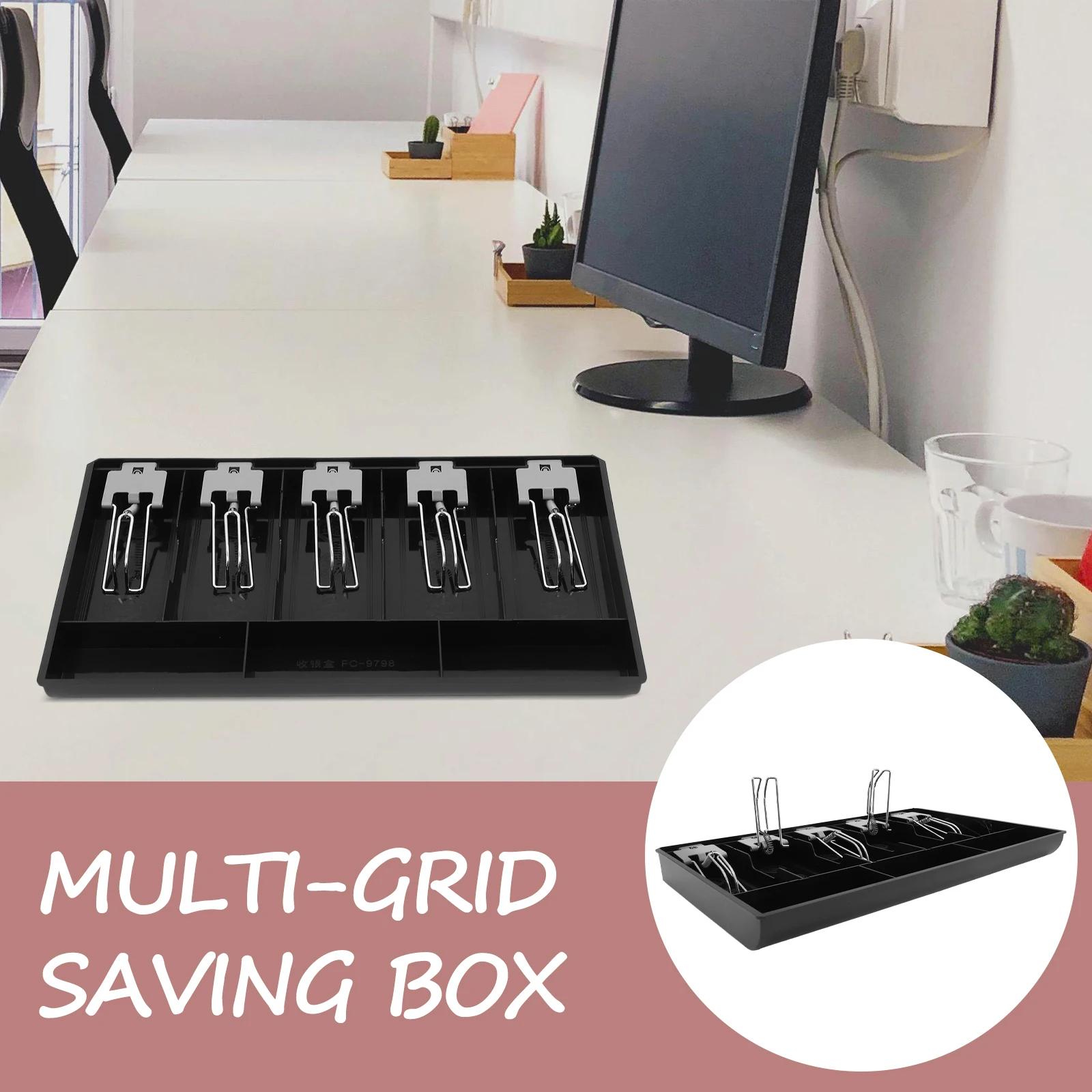 Multi-Compartment Cash Drawer Tray 3 Bill 3 Coin Slots Cashier Organizer for Retail Store Supermarket Money Storage Stand