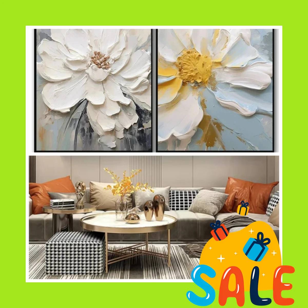 Nordic Breeze Meets White Bloom – Fashion Abstract Frameless Canvas Art for Modern Lounge 2026