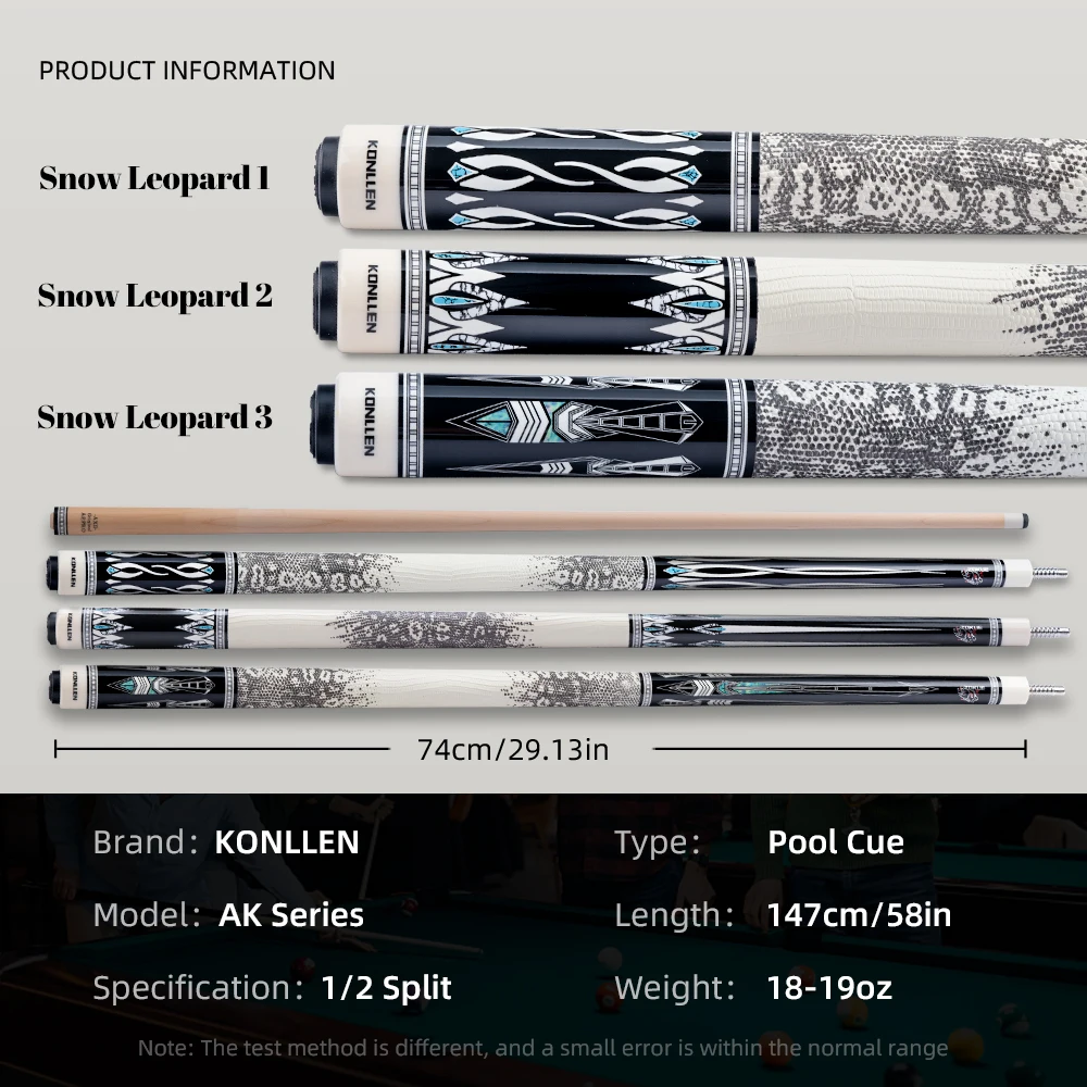 KONLLEN Dragon Pool Cue Low Deflection Hard Maple Shaft 3/8*8 Joint Lizard Leather Wrap Extension Case Set ProfessioBilliard Cue