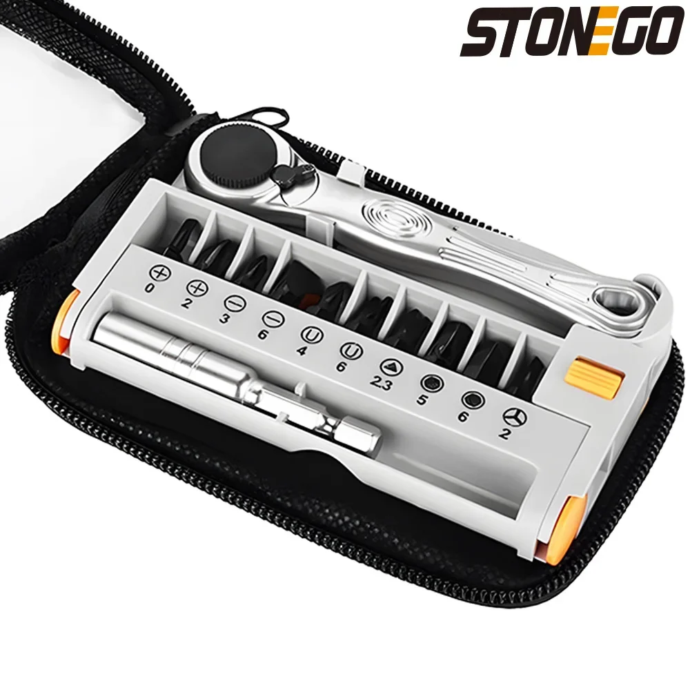 STONEGO Multifunctional Bicycle Repair Kit Bag with Mini Portable Ratchet Screwdriver Tool - Practical Mountain & Road Bike