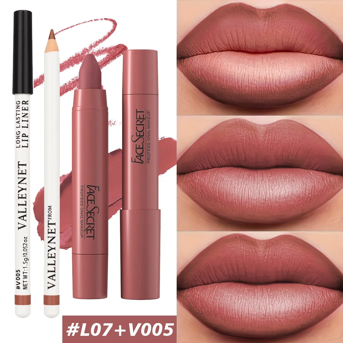 2 pezzi/set di matite per labbra + rossetto in velluto opaco combinato set di labbra impermeabili a lunga durata per creare un trucco labbra dall'aspetto quotidiano.