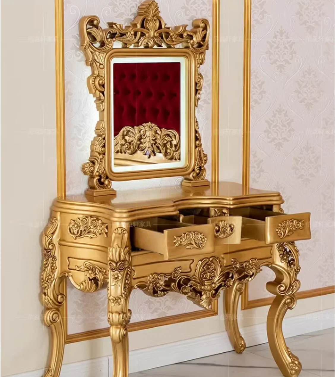 European luxury bedroom dressing table Solid wood carved makeup table Princess dressing table villa furniture customization