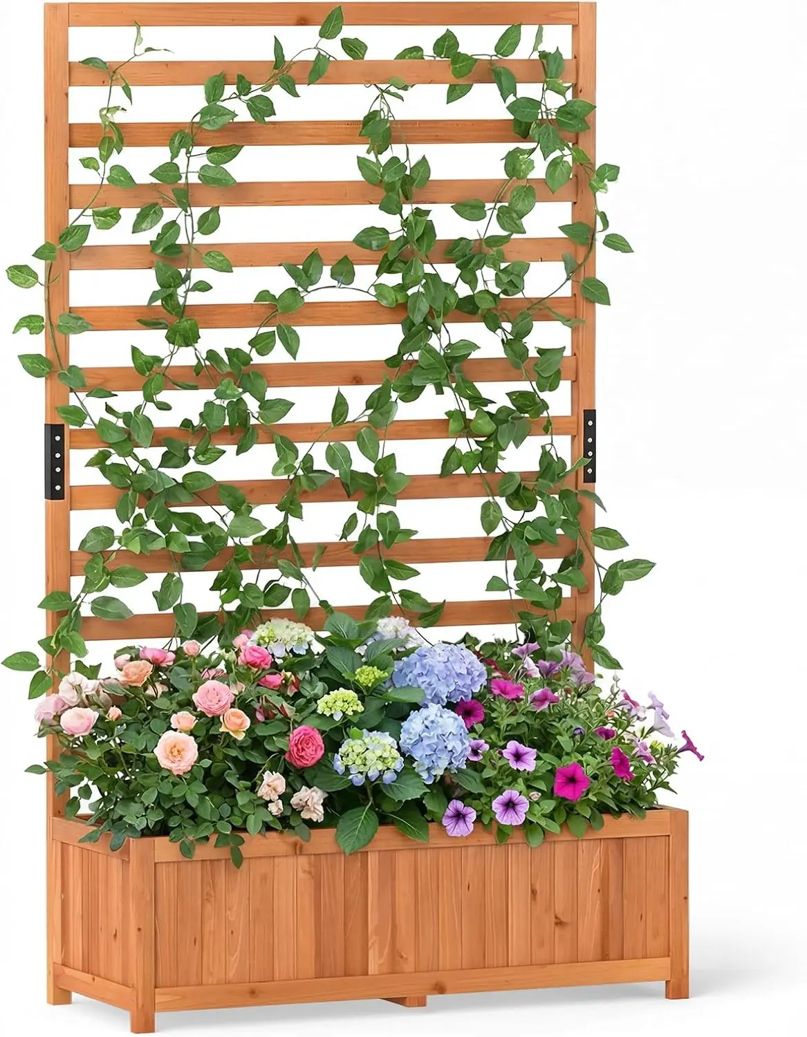 Outdoor Wooden Tall Raised Garden Bed with Trellis for Climbing Plants and Vines