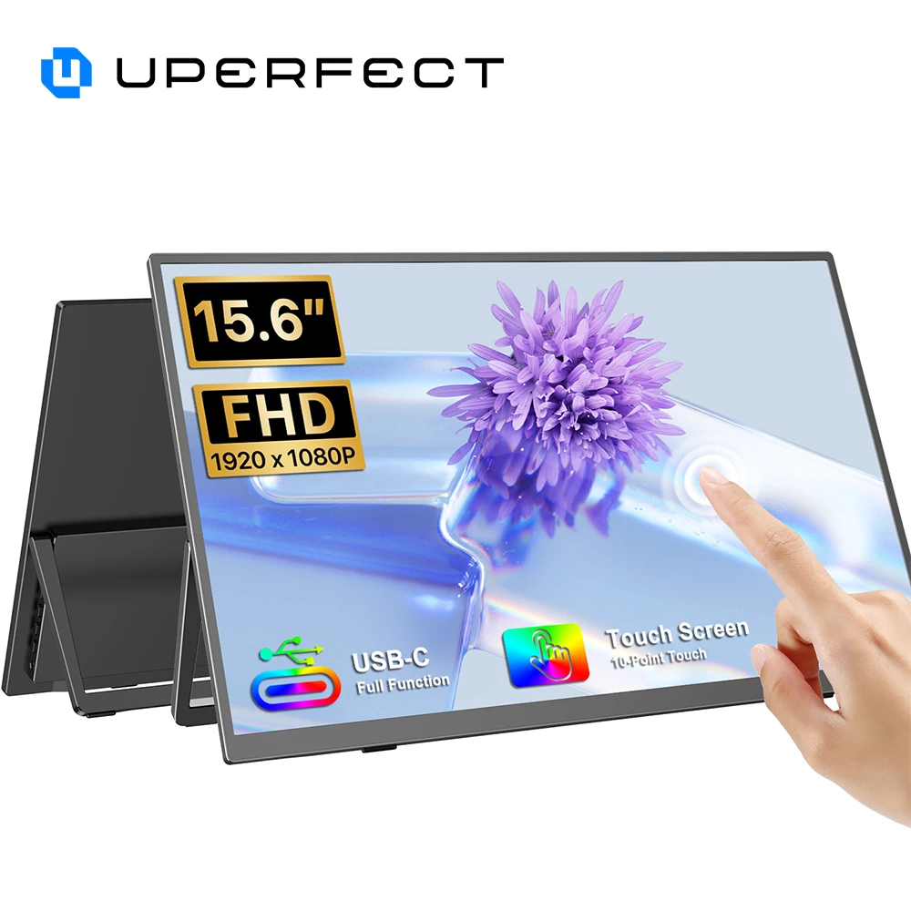 UPERFECT 15.6" Portable Monitor 60Hz Touchscreen 1080P 10-Point Touch Screen Built-in LS Stand 1500:1 HDMI USB C Travel Display