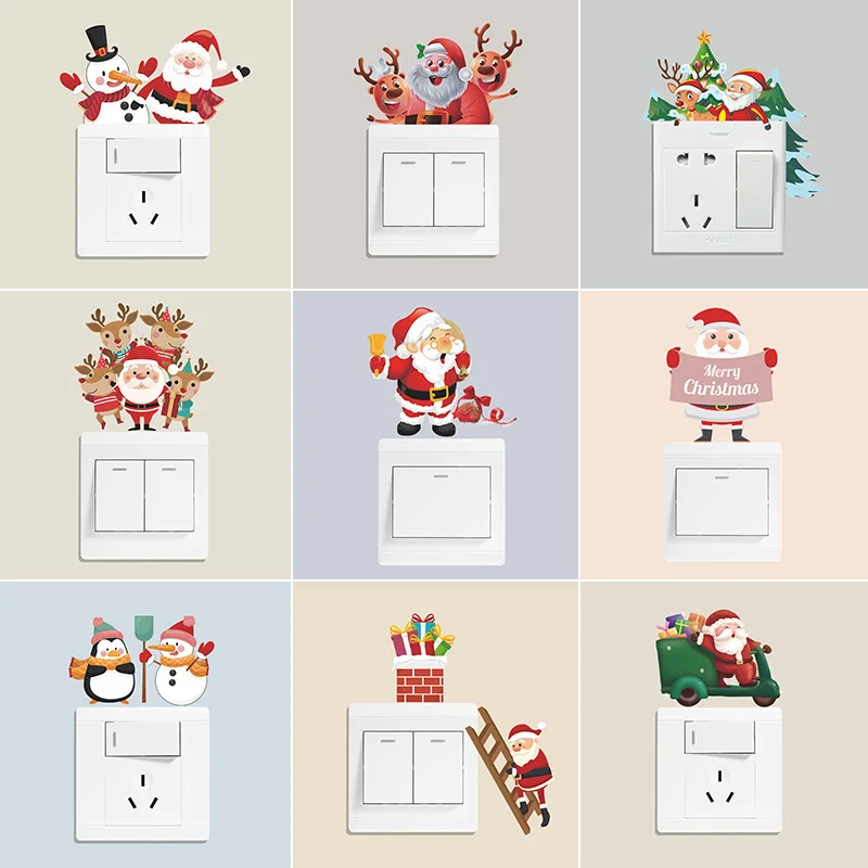 Cartoon Christmas Series Festival Switch Stickers DIY Wall Art Stickers Home Switch Frame Decoration Removable Self-adhesive