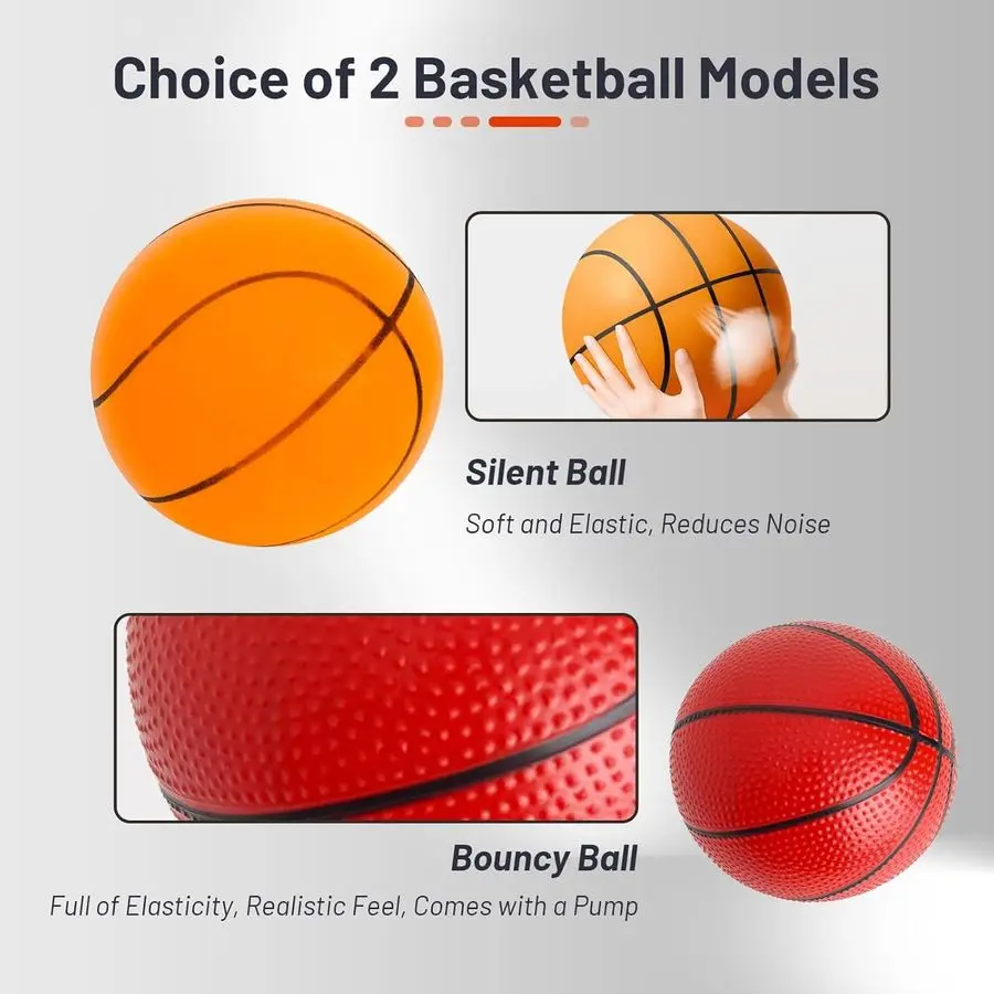 실내 농구대 25인치, 높이 조절 가능 벽걸이형 농구대, 무소음 농구 백보드 및 림, 실내 벽걸이 농구대