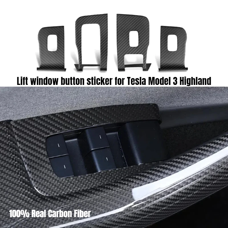 

Lift Window Button Sticker for Tesla Model 3+ Highland 2024 100% Real Carbon Fiber Glass Lift Panel Cover 3K240G Accessories