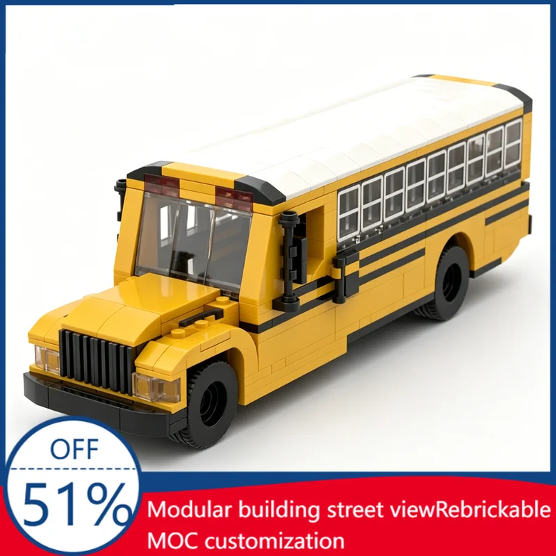 

475PCS Thomas C2 School Bus City Technology Vehicle MOC Model Building Blocks DIY Assembly Education Toy Birthday Christmas Gift