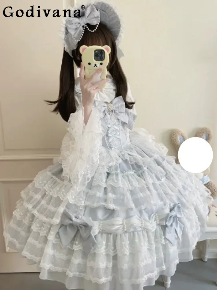 Sweet Lolita Slash Neck Jsk Party Princess Suspender Dress Fashion High Waist A-line Versatile Age Reducing Lace Cake Dresses